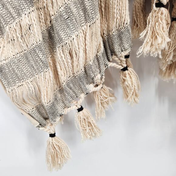 Llani Anthropologie Pilar Wrap Boho Cream Black Fringe Tassle Open Women OS - Picture 7 of 10